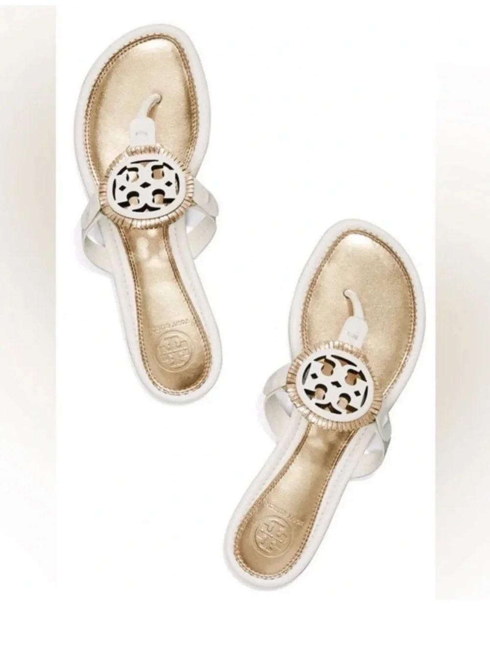 Tory Burch Fringe Miller Sandals in Bleach/Sparkle Gold Women’s Size 8.5